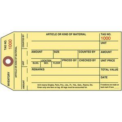 USC S-5584PLAIN 1-PART STUB STYLE INVENTORY TAGS - PLAIN