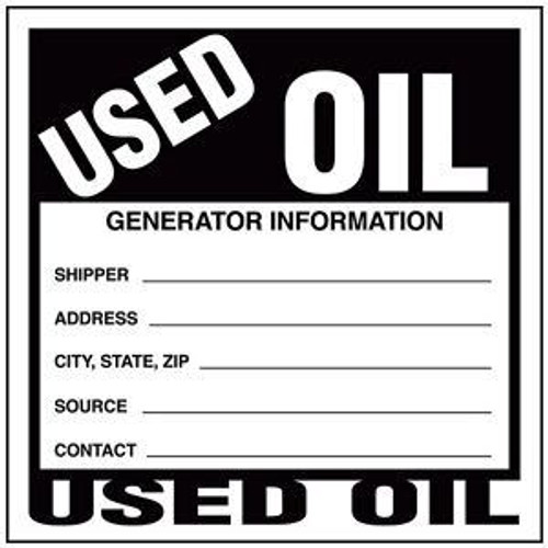 USC S-23856 "USED OIL" LABEL - WEATHERPROOF, 6 X 6"