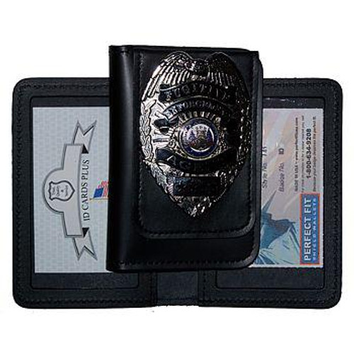 PERFECT FIT 742 DUTY LEATHER DOUBLE ID CASE W/ BADGE FLA