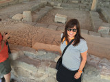 Designer Deborah Harter in front of ancient mosaic floor uncovered in the First Century Synagogue in Galilee. The ancient fishing village of Magdala was also uncovered.