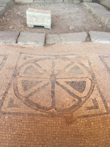 Ancient mosaic floor uncovered in the First Century Synagogue in Galilee. The ancient fishing village of Magdala was also uncovered.