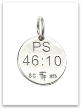 Sterling silver .925 round charm with "Be Still and Know" engraved on the front and "Psalm 46:10" engraved on the back. Christian faith jewelry, inspirational Bible verse charm.