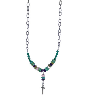  East West Turquoise Rose Amethyst Necklace