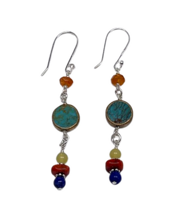 Turquois Copper Lapis Red Coral Dangle Earring