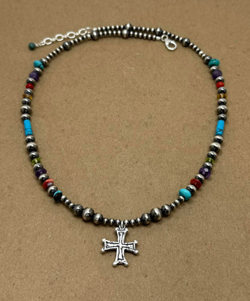 Bethesda Cross Navajo Pearl Colorful Necklace Bethesda Cross Navajo Pearl Colorful Necklace
