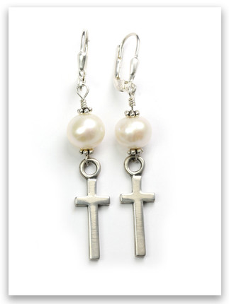 Pearl East-West Cross Earrings