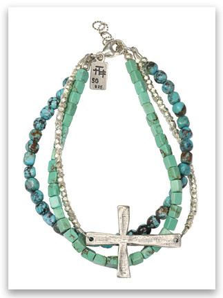 Power of God Turquoise Hammered Silver Bracelet 