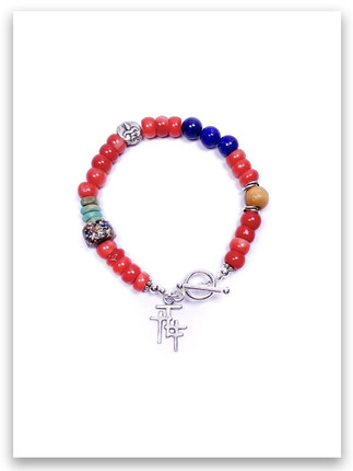 Trio Cross Red Coral Lapis Stone Bracelet