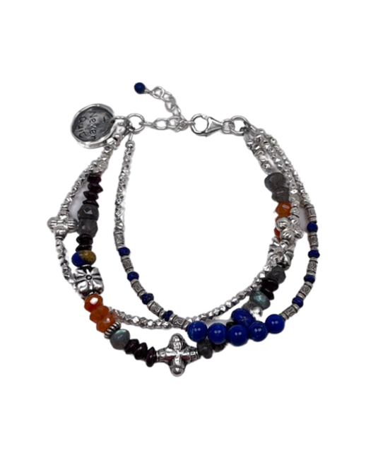 Never Quit Triple Strand Lapis Garnet Labradorite Bracelet