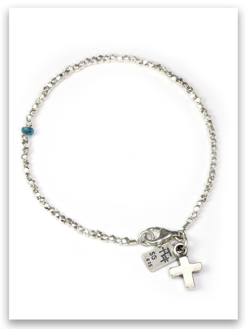 Sterling Silver Hammered Silver Bracelet with the Bold Faith Cross