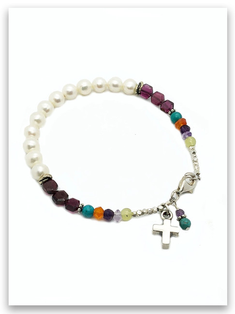 Bold Faith Pearl, Garnet and Multi Stone Bracelet