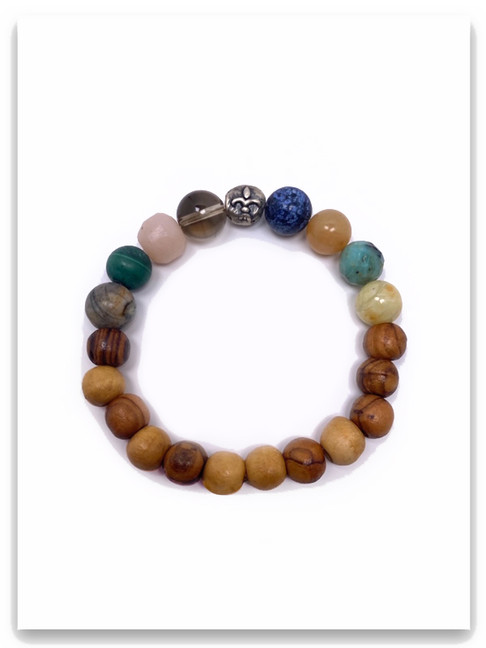 Olive Wood Multi Stone Fleur-De-Lis Bracelet