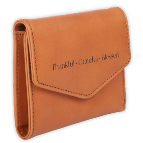 Faux Leather Wallet for Women: Thankful. Grateful. Blessed., brown