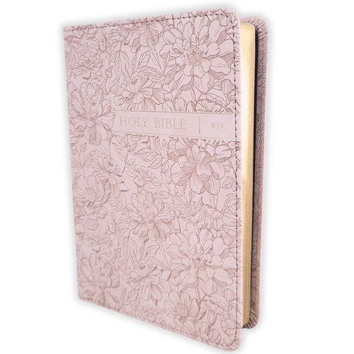 KJV Compact Bible, pink floral faux leather