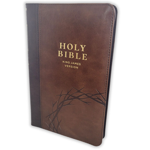 KJV Deluxe Gift Edition Bible with Zipper, brown crown faux leather with index