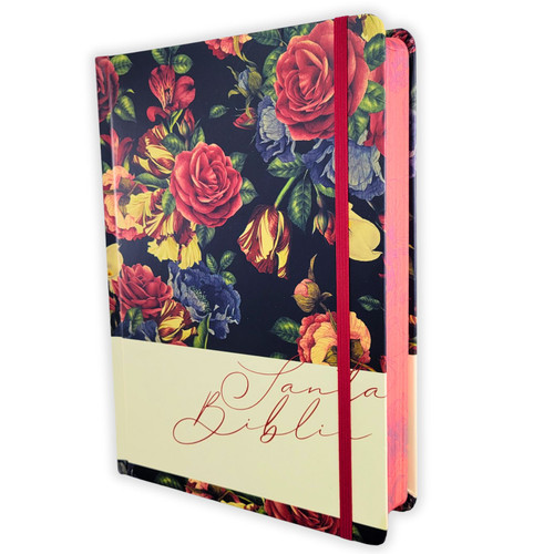 Biblia de Apuntes con Margen Amplio RV1960, tapa dura azul marino floral con canto rojo floral