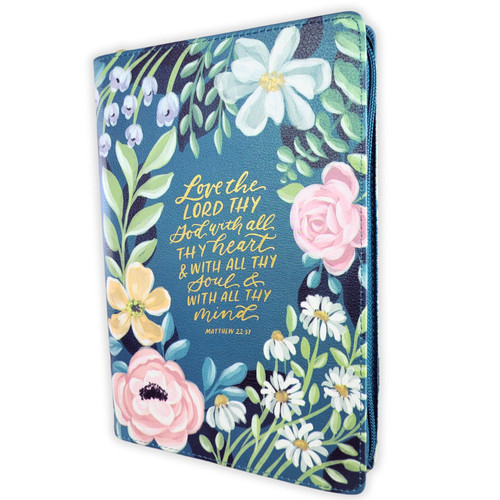 Faux Leather Zippered Journal: Love the Lord - Psalms 46:10, teal floral