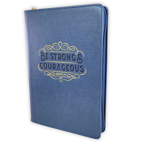 Faux Leather Zippered Journal: Be strong and courageous - Joshua 1:9