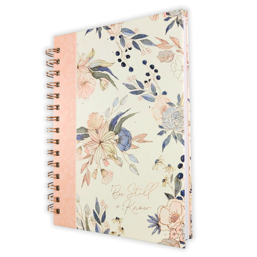 Large Wirebound Journal: Be still  - Psalm 46:10, pink floral hardcover