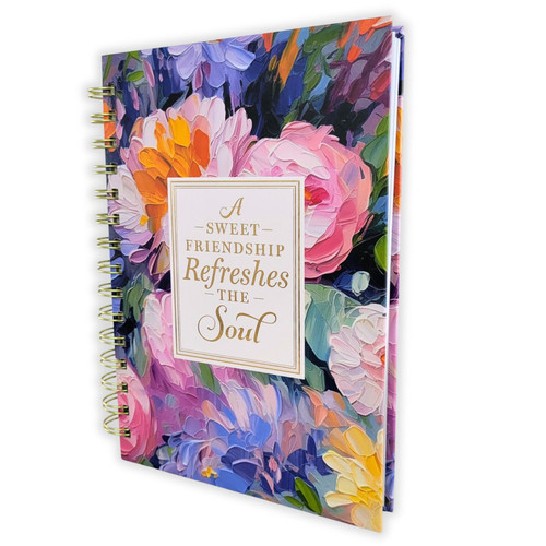 Large Wirebound Journal: A sweet friendship refreshes the soul, multicolor floral hardcover