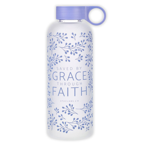 Glass Water Bottle: Saved by grace - Ephesians 2:8, lilac botanical