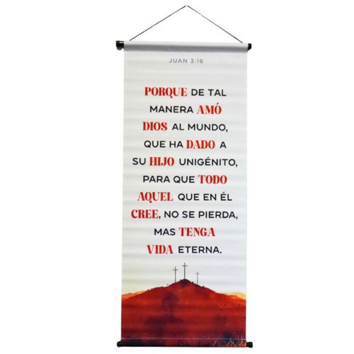 Pergamino de Lona Grande Impreso a Color - Porque de tal manera amó Dios al mundo - Juan 3:16
