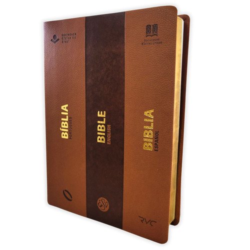 Biblia Trilingue Español/Ingles/Português RVC/ESV/NAA - imit piel marrón
