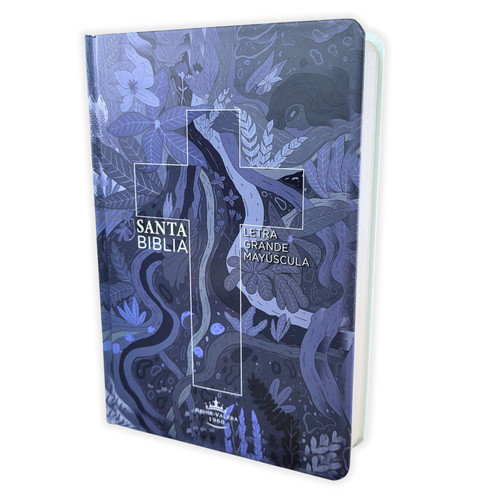 Biblia Letra Grande Mayúscula RV1960, tapa dura azul cruz
