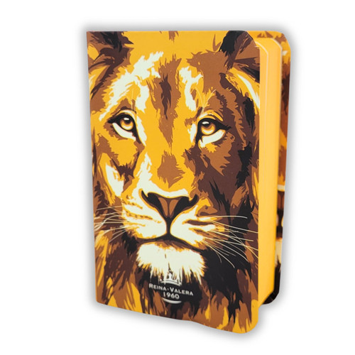 Biblia Mini Bolsillo RV1960, tapa flexible león de Judá, naranja