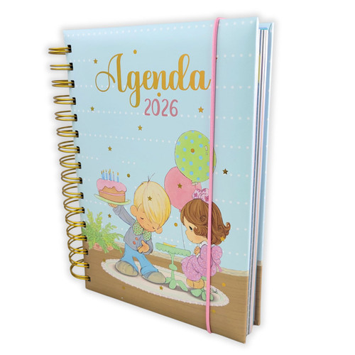 Agenda Precious Moments 2026: tapa dura espiral acolchonada - niños con pastel