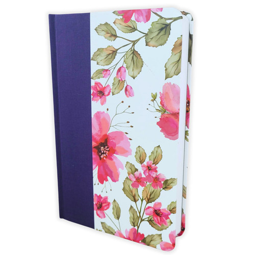 Biblia con Imágenes de la Tierra Santa RV1960, tapa dura tela púrpura floral