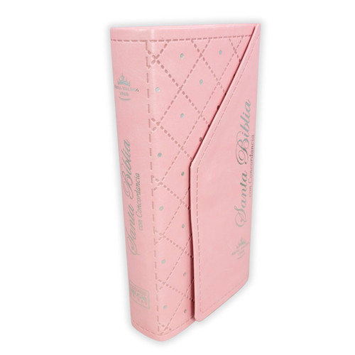 Biblia Chequera con Broche Magnético RV1960 imit piel rosada con cantos y letras plateadas