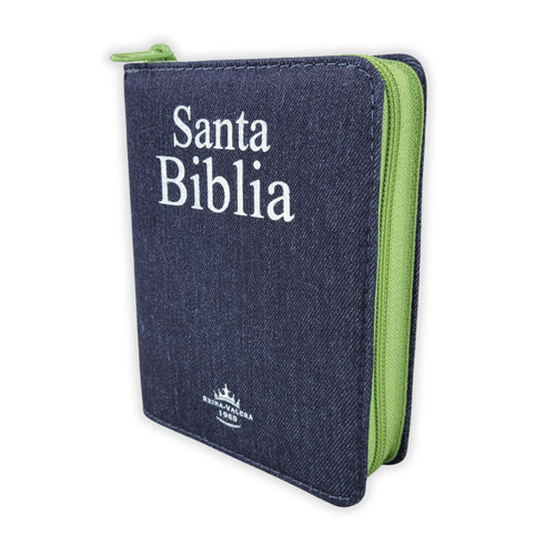 Biblia Jean de Bolsillo con cierre RV1960 tela jean con índice - verde