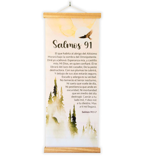 Pergamino Grande Impreso en Cuero Sintético: El que habita al abrigo del Altisimo - Salmos 91:1-7, bosque