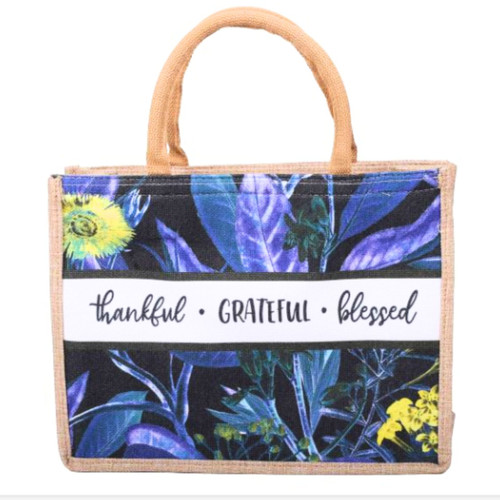 Bolso Grande de Lienzo Tejido: Thankful, Grateful, Blessed