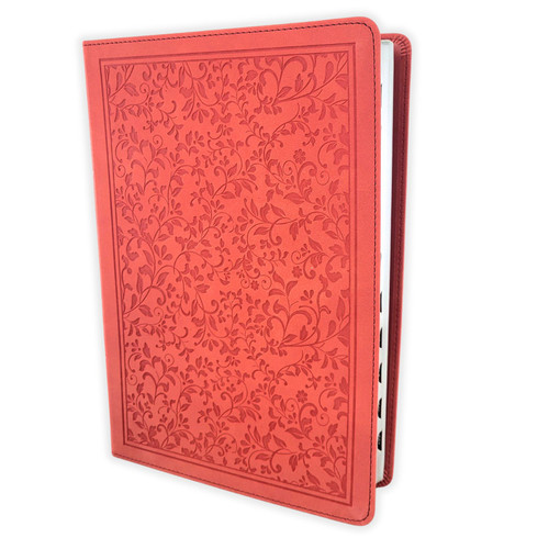 The Spiritual Growth Bible NLT: coral vines faux leather with thumb index