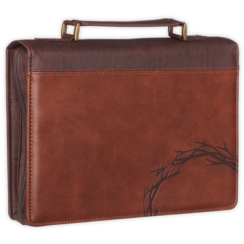Bible Cover, Extra Large Size, Crown of Thorns, brown faux leather