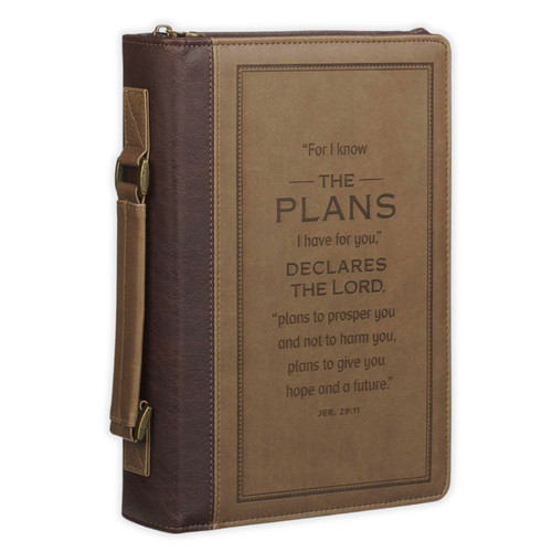 Bible Cover, Medium Size, The Plans, cocoa brown and taupe faux leather