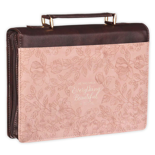 Bible Cover, Medium Size, Everything Beautiful, blush floral faux leather