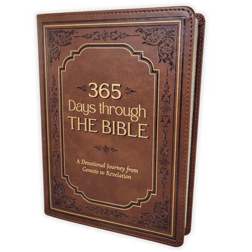 365 Days through the Bible: A devotional journey from Genesis to Revelation, chestnut brown faux leather