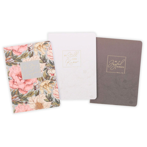 Set of 3 Notebooks: Strong and Courageous, delicate pink dahlia