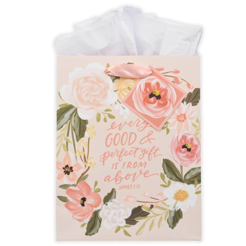 Medium Gift Bag with Tissue Sheets: Every good gift - James 1:17, peach floral