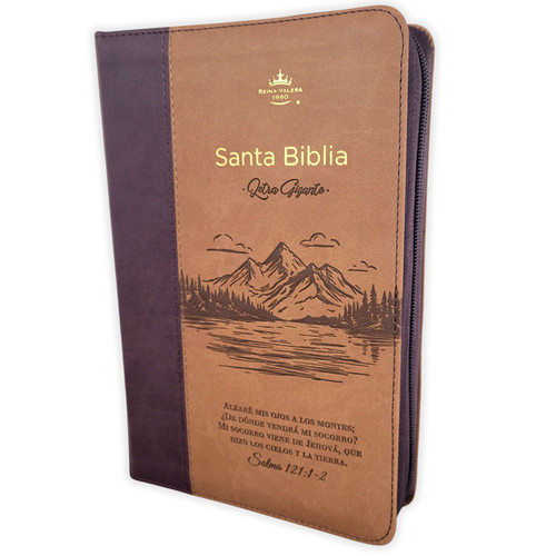 Biblia con Cierre Letra Gigante Manual 14 puntos RV1960, imit piel duotono café y rojo oscuro - Salmos 121:1-2