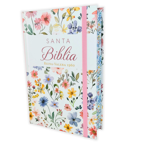 Biblia Letra Grande 12 puntos para Mujer RV1960, tapa dura primavera blanca con elástico