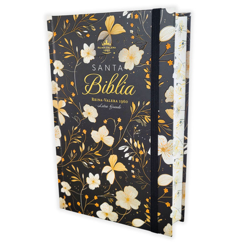 Biblia Letra Grande 12 puntos para Mujer RV1960, tapa dura negro y dorado con elástico