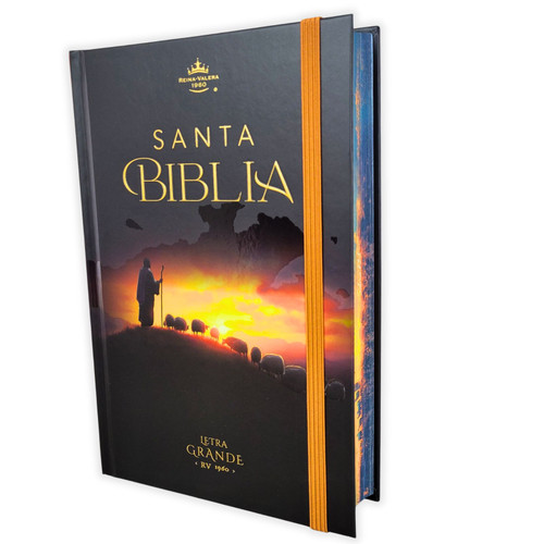 Biblia Letra Grande 12 puntos RV1960, tapa dura pastor y ovejas con elástico
