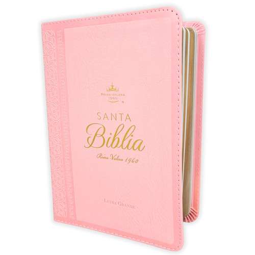 Biblia Portátil Letra Grande 12 puntos RV1960, imit piel rosa clásica