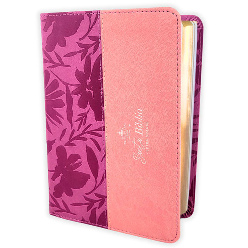 Biblia Portátil Letra Grande 12 puntos RV1960, imit piel duotono rosa fucsia floral
