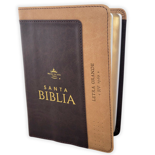 Biblia Portátil Letra Grande 12 puntos RV1960, imit piel duotono café y canela