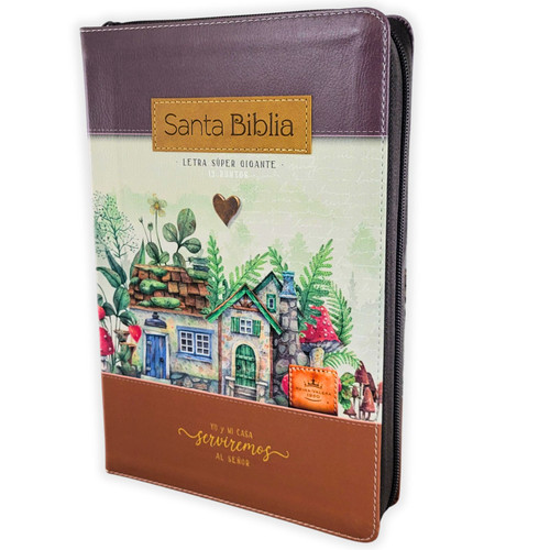 Biblia con Cierre Letra Súper Gigante 19 puntos Mediana RV1960, imit piel floral marrón con índice y canto decorado - Yo y mi casa